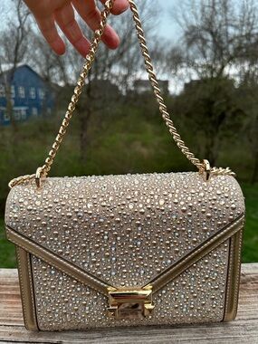 MICHAEL Michael Kors Whitney Gold Crystal-Embellished Crossbody Bag NWT $498
